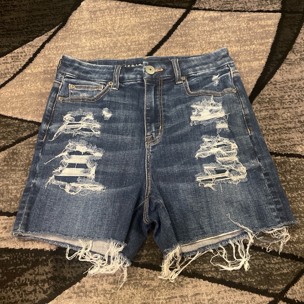 American Eagle Outfitters Blue Distressed Jean Shorts